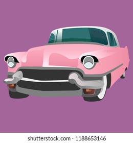 Pink vintage car on a violet background