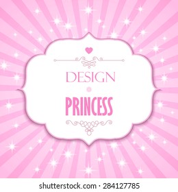 Pink vintage card with beautiful frame & burst. Vector illustration