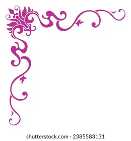 Pink vintage corner, thin line Victorian Middle Ages Fancy black monogram frames, design elements collection, abstract icons, simple symbols of flowers.