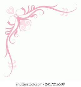 Pink vintage corner, thin line Victorian Middle Ages Fancy black monogram frames, design elements collection, abstract icons, simple symbols of flowers.