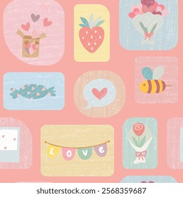 Pink Vintage Crayon Style Vector Pattern for Special Valentine's Day or Anniversary Background