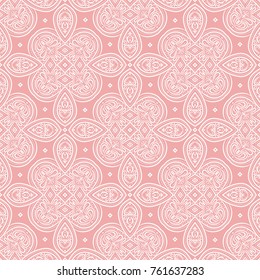 Pink vintage decorative seamless pattern. Ornament illustration. Floral pattern. Traditional, Arabic, Turkish, Indian motifs. Great for fabric and textile, wallpaper, packaging, or any desired idea.