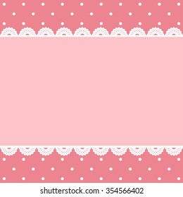 Pink vintage frame on polka dots retro pattern
