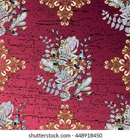 Pink vintage gradient background illustration with golden and white elements. Vector illustration.