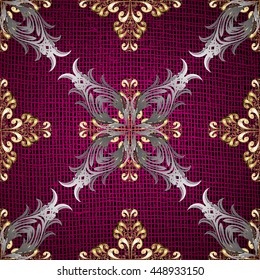 Pink vintage gradient background illustration with golden and white elements. Vector illustration.