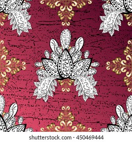 Pink vintage gradient background illustration with golden and white elements. Vector illustration.