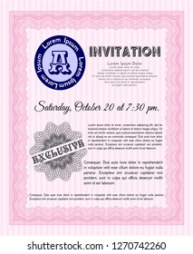 Pink Vintage invitation. With background. Detailed. Elegant design. 