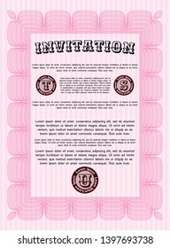 Pink Vintage invitation. With background. Money design. Customizable, Easy to edit and change colors. 