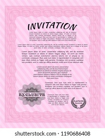 Pink Vintage invitation. Beauty design. With guilloche pattern and background. Detailed. 