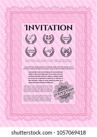 Pink Vintage invitation. With complex background. Detailed. Nice design. 