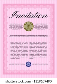 Pink Vintage invitation. With complex background. Customizable, Easy to edit and change colors. Artistry design. 