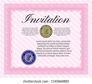 Pink Vintage invitation. Complex background. Money Pattern. Detailed. 