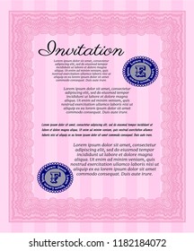 Pink Vintage invitation. With complex background. Customizable, Easy to edit and change colors. Beauty design. 