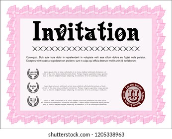 Pink Vintage invitation. Complex background. Detailed. Elegant design. 