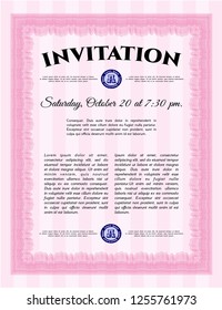 Pink Vintage invitation. With complex background. Detailed. Money Pattern design. 