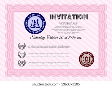 Pink Vintage invitation. With complex background. Vector illustration. Money design. 