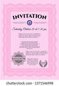 Pink Vintage invitation. Complex background. Sophisticated design. Vector illustration. 