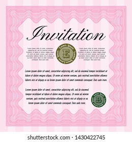 Pink Vintage invitation. With complex background. Money Pattern design. Customizable, Easy to edit and change colors. 