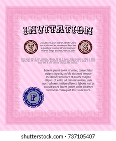 Pink Vintage invitation. With complex background. Money style design. Detailed. 