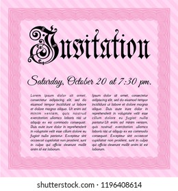 Pink Vintage invitation. With complex linear background. Vector illustration. Money Pattern design. 