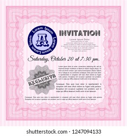 Pink Vintage invitation. With complex linear background. Money style design. Vector illustration. 