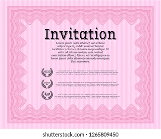 Pink Vintage invitation. With complex linear background. Retro design. Detailed. 