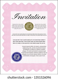 Pink Vintage invitation. With complex linear background. Vector illustration. Lovely design. 