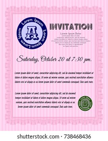 Pink Vintage invitation. With complex linear background. Detailed. Beauty design. 