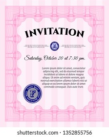 Pink Vintage invitation. Cordial design. Vector illustration. With guilloche pattern. 