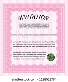Pink Vintage invitation. Customizable, Easy to edit and change colors. With great quality guilloche pattern. Retro design. 