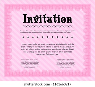 Pink Vintage invitation. Customizable, Easy to edit and change colors. With linear background. Retro design. 
