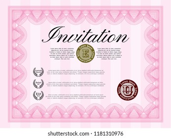 Pink Vintage invitation. Customizable, Easy to edit and change colors. Easy to print. Excellent design. 