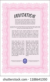 Pink Vintage invitation. Customizable, Easy to edit and change colors. With quality background. Retro design. 