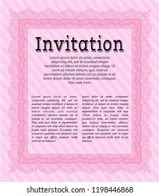 Pink Vintage invitation. Customizable, Easy to edit and change colors. With complex background. Beauty design. 