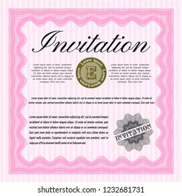 Pink Vintage invitation. Customizable, Easy to edit and change colors. Complex background. Money style design. 