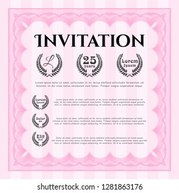 Pink Vintage invitation. Customizable, Easy to edit and change colors. With guilloche pattern. Nice design. 