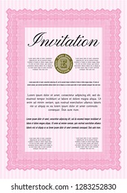 Pink Vintage invitation. Customizable, Easy to edit and change colors. With guilloche pattern and background. Money Pattern design. 