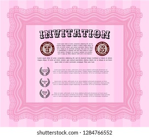 Pink Vintage invitation. Customizable, Easy to edit and change colors. With background. Money style design. 