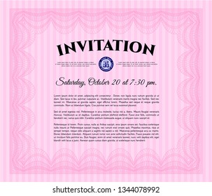 Pink Vintage invitation. Customizable, Easy to edit and change colors. With guilloche pattern. Money style design. 