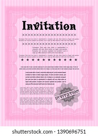 Pink Vintage invitation. Customizable, Easy to edit and change colors. With guilloche pattern. Beauty design. 