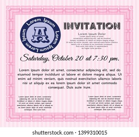 Pink Vintage invitation. Customizable, Easy to edit and change colors. With background. Money Pattern design. 