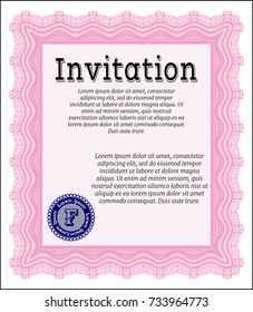 Pink Vintage invitation. Customizable, Easy to edit and change colors. Complex background. Money style design. 