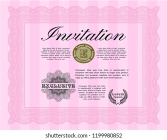 Pink Vintage invitation. Detailed. With complex linear background. Money Pattern design. 