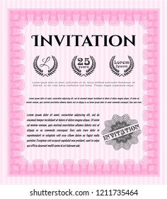 Pink Vintage invitation. Detailed. With complex linear background. Sophisticated design. 