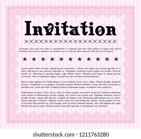 Pink Vintage invitation. Detailed. Complex background. Money design. 