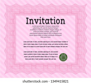 Pink Vintage invitation. Detailed. Easy to print. Cordial design. 