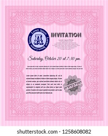 Pink Vintage invitation. Detailed. With guilloche pattern and background. Money Pattern design. 