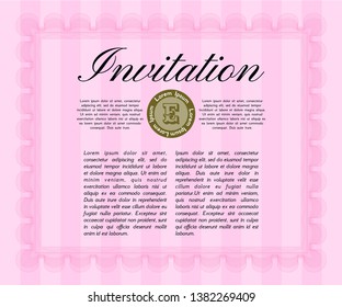 Pink Vintage invitation. Detailed. With guilloche pattern and background. Lovely design. 