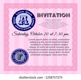 Pink Vintage invitation. Detailed. With linear background. Money Pattern design. 