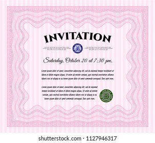 Pink Vintage invitation. Easy to print. Nice design. Customizable, Easy to edit and change colors. 